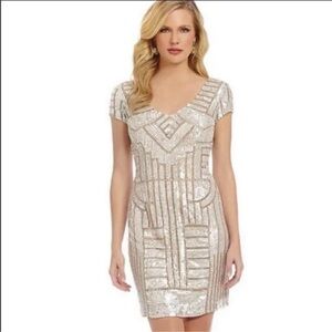 Adrianna Papell Women’s Champagne heavily Sequin Sheath Dress lined party 10